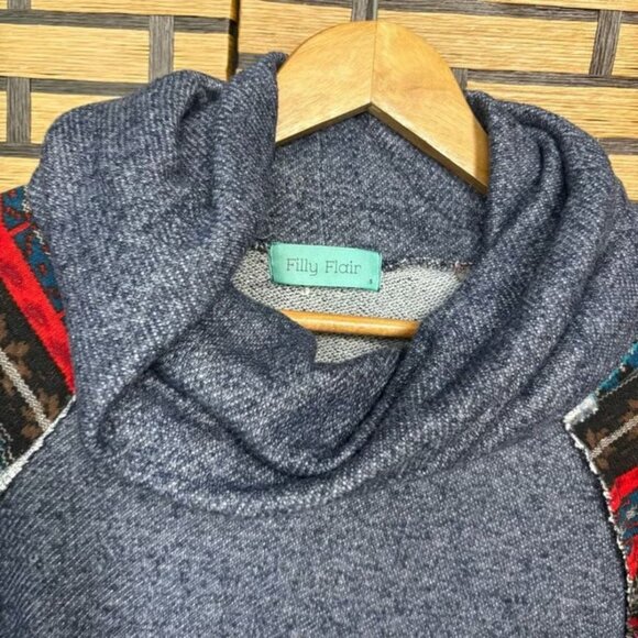 Filly Flair Blue Cowl Neck Top Size Small - Picture 3 of 5